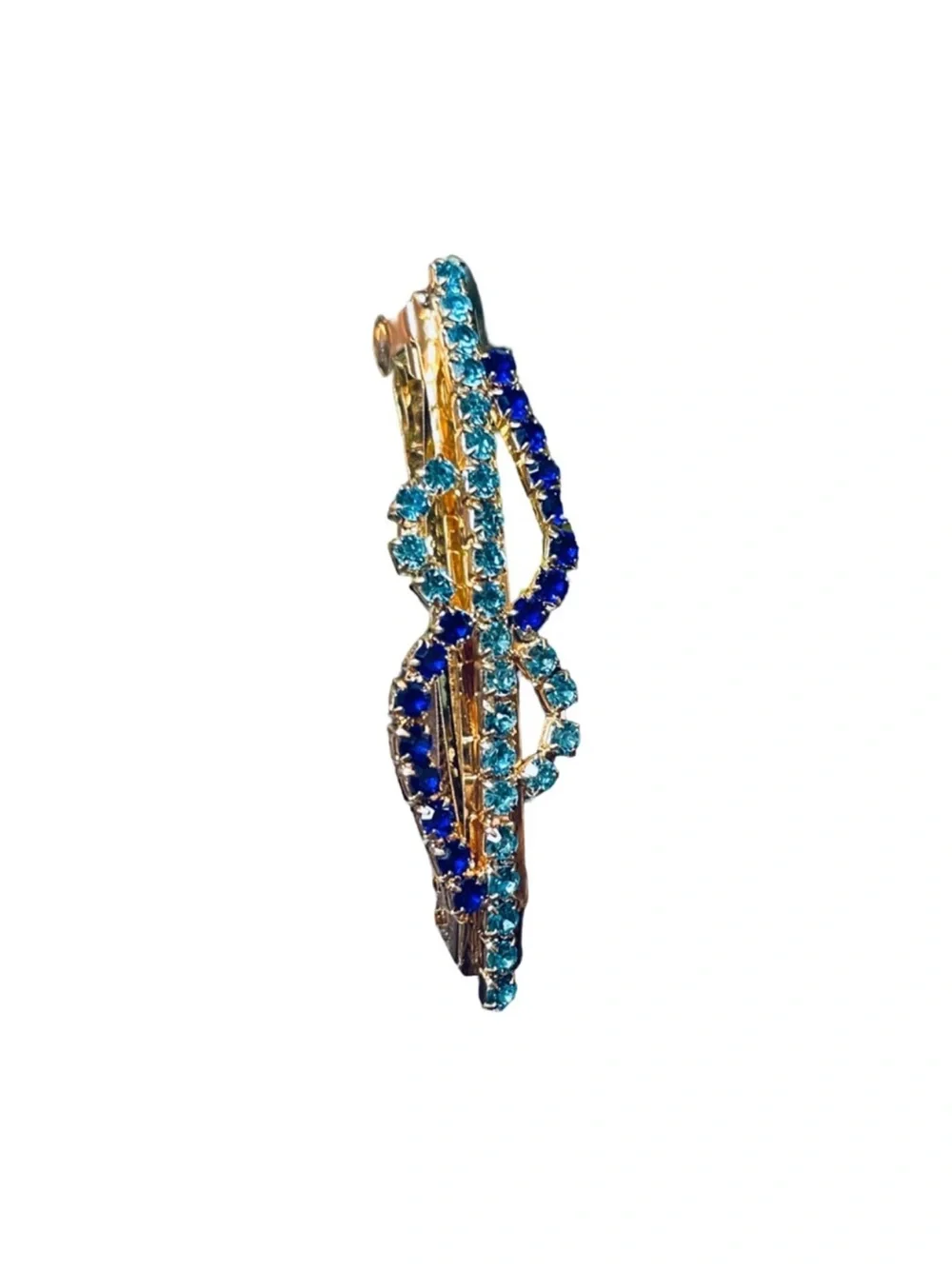 Crystal Wave Barrette Hair Clip in Aqua and Cobalt Blue FINAL PRICE DROP